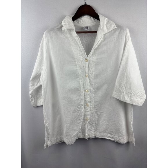 Women’s Yazdi Size M/L White Cotton Long Sleeve Button Up with Floral Embroidery - Picture 1 of 7